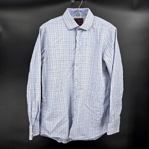 Tattersall London‎ Men's 16 34/35 Cotton Check Dress Shirt Blue White Office